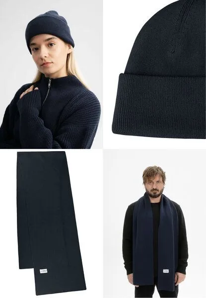 MELA MELA Bundle Feinstrick Mütze HIMMAT + Jacquard Schal ASMEE, Navy, – Produktbild 1 von 4