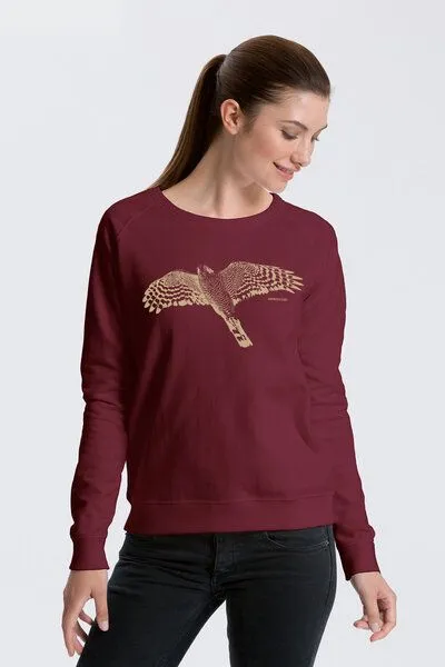 Peaces.bio - handbedruckte Biomode Peaces.bio - handbedruckte Biomode Bio Damen-Sweatshirt Sperber, Bordeaux, – Produktbild 2 von 2