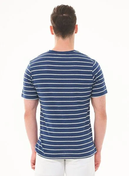 ORGANICATION ORGANICATION Gestreiftes T-Shirt aus Bio-Baumwolle und Leinen, Blau(navy), – Produktbild 4 von 4