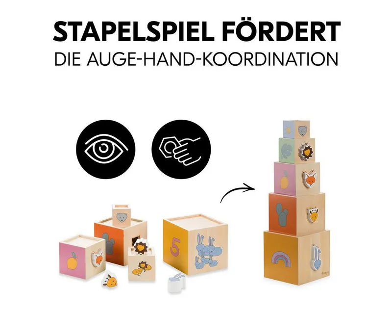 Hauck Hauck Steckspielzeug Stack N Raise, Stapelspiel Holz Stapelturm Stapelsteine Motorikspielzeug ab 1 Jahr, Bunt, – Produktbild 3 von 5