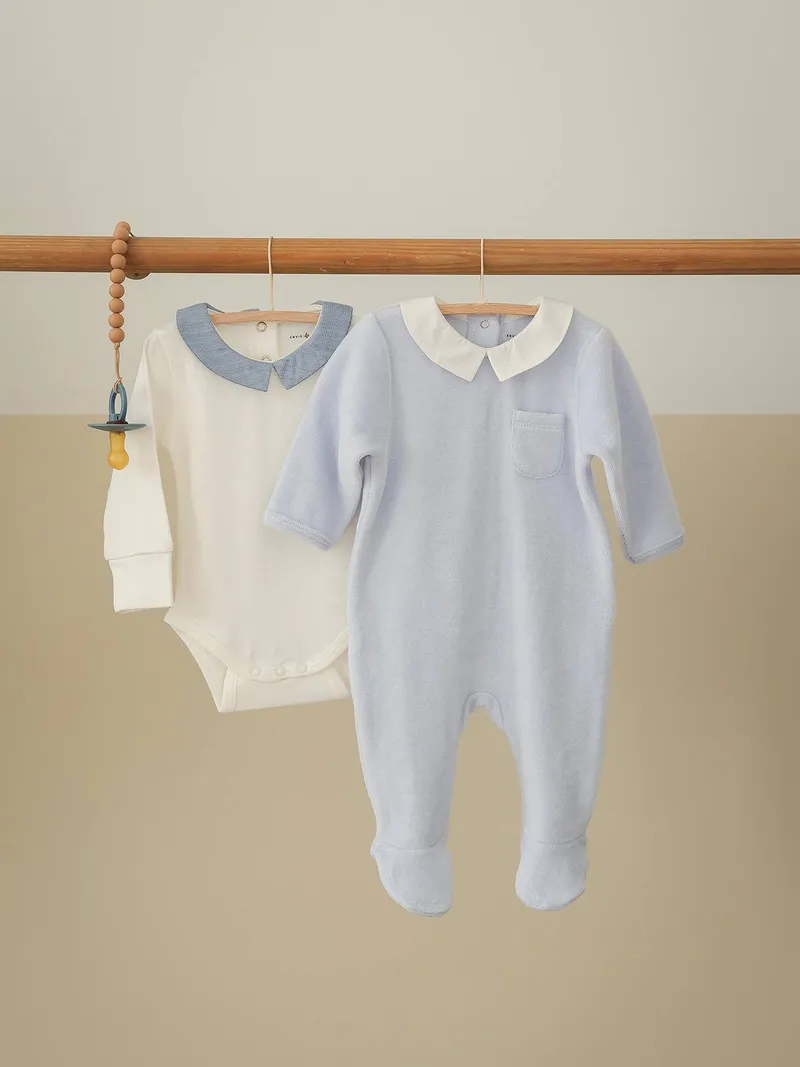 Envie De Fraise Baby Samt-Strampler ENVIE DE FRAISE personalisierbar, Himmelblau, – Produktbild 3 von 3