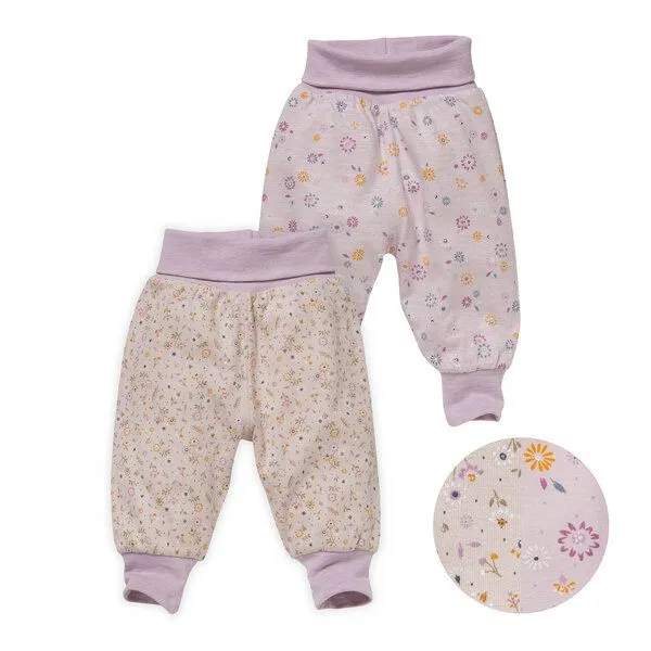People Wear Organic People Wear Organic Wendehose mit Umschlagbund, beige-blass violett bedruckt, aus Bio-Baumwolle – Produktbild 1 von 3