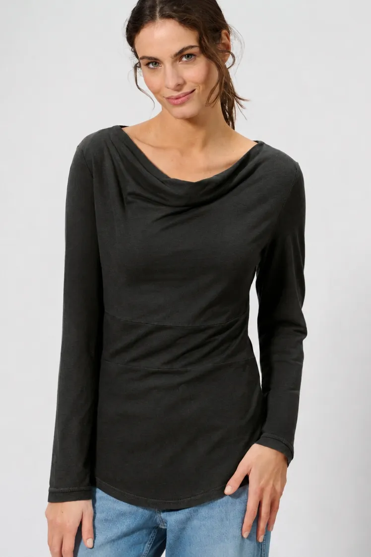 HempAge Hempage Damen vegan Schwarzes Langarm Oberteil, Schwarz, – Produktbild 3 von 4