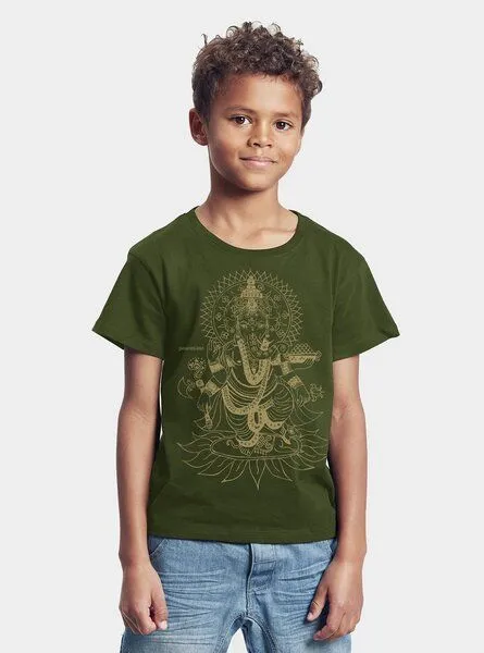 Peaces.bio - handbedruckte Biomode Peaces.bio - handbedruckte Biomode Bio-Kinder T-Shirt Ganesha, Waldgrün, – Produktbild 2 von 2