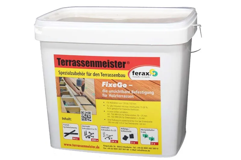 woodstore24 FixeGo - unsichtbare Dielenbefestigung, für Terrassendielen: Douglasie, Kiefer, Lärche, Dielenbreite 120 - 150 mm, Dielenstärke 19 - 25 mm – Produktbild 1 von 1