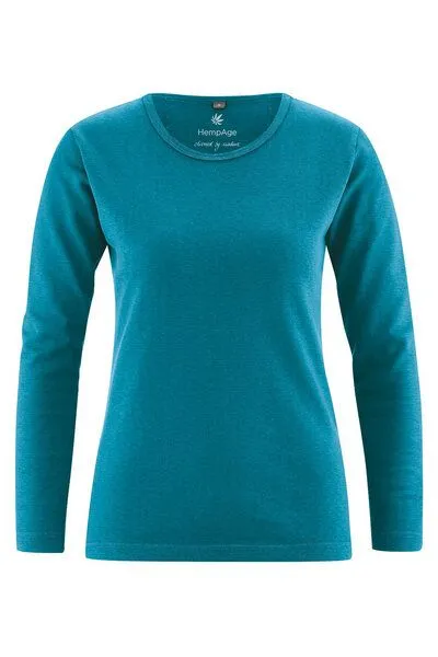 HempAge HempAge Langarmshirt Basic Hanf/Biobaumwolle, Lagoon grün, – Produktbild 2 von 4