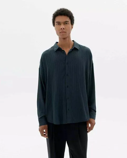 thinking mu thinking mu Streifen-Hemd aus Bio-Baumwolle Modell: Haru, Dark green (grün), – Produktbild 1 von 5