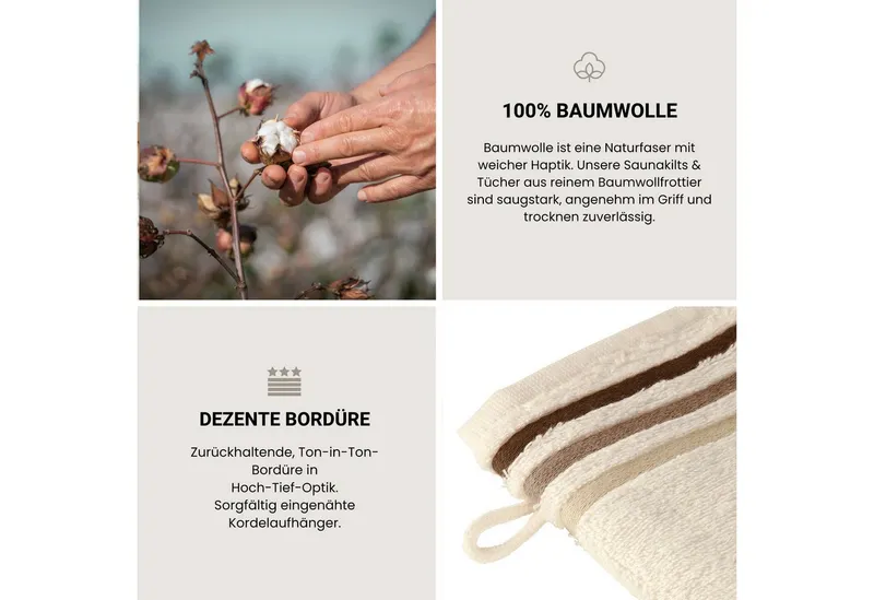 Schiesser Schiesser Waschhandschuh Skyline Color aus 100 % Baumwolle mit eleganter Streifenbordüre, (5-St), OEKO-TEX® MADE IN GREEN, Beige, – Produktbild 5 von 6