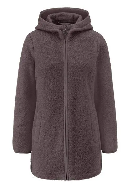 hessnatur hessnatur Wollfleece-Jacke mit Kapuze Regular aus reiner Bio-Merinowolle, Dunkles mauve, – Produktbild 3 von 4