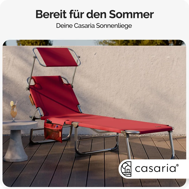 Casaria® Gartenliege Ibiza Rubinrot 190x59x29cm Alu Sonnendach, Rot, – Produktbild 1 von 2