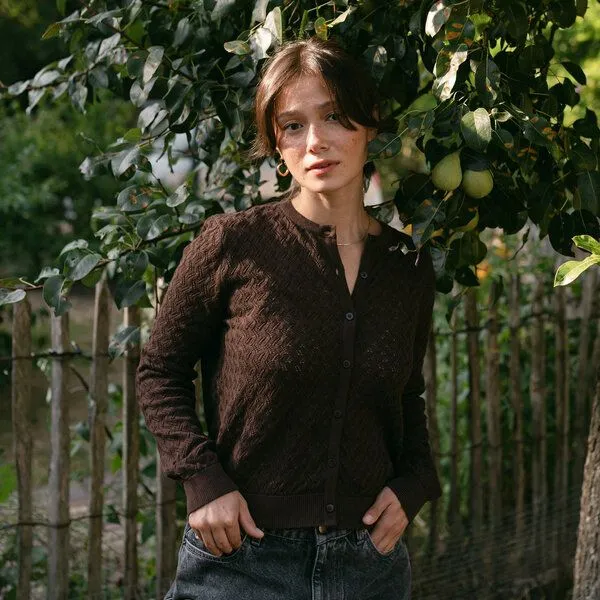 NORDLICHT NORDLICHT Pointelle Strickjacke Rieke, Braun, – Produktbild 1 von 4