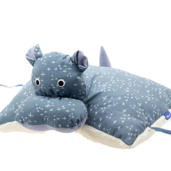 Flosinn Flosinn Kuscheltierkissen Nilpferd mit Teddyplüsch aus Baumwolle Personalisierbar, Blau, – Produktbild 4 von 6