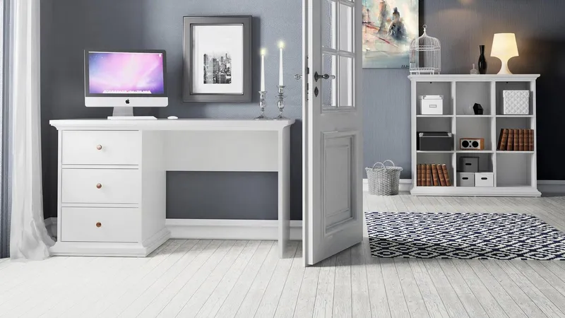 Home affaire Schreibtisch Paris, erstrahlt in schöner Holzoptik, Breite 130 cm, Weiß, – Produktbild 2 von 4