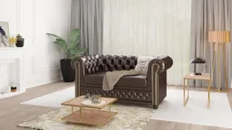 S-Style Möbel Chesterfield-Sofa Jeff, 2-Sitzer aus veganem Leder mit Holzfüßen, mit Wellenfederung – Produktbild 1 von 1