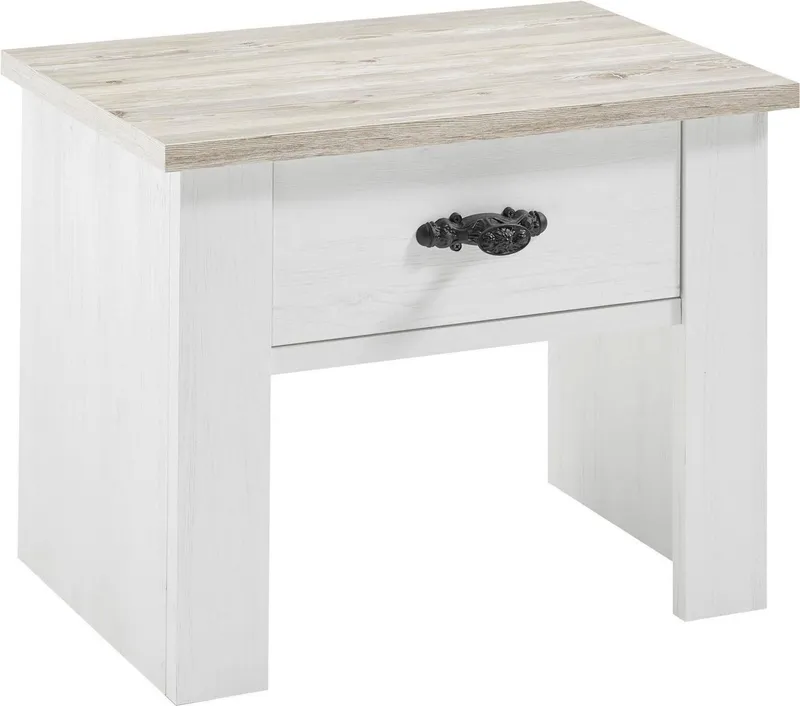 Home affaire Nachtkommode Florenz Nachtschrank Seitenschrank Kommode, mit schön verzierten, außergewöhnlichen Metallgriffen Nachttisch, Weiß, – Produktbild 2 von 5