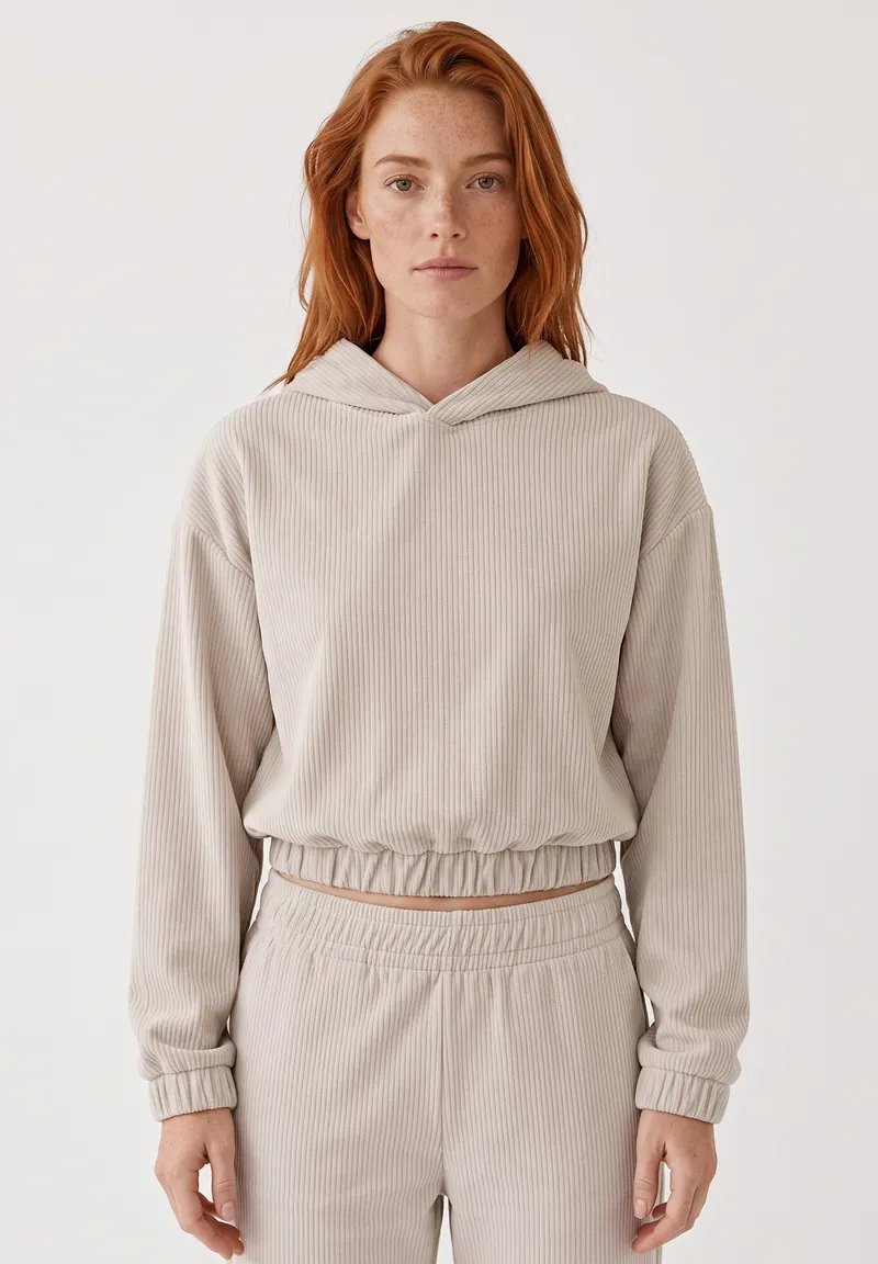 ORGANICATION ORGANICATION Damen vegan Kurzer Hoodie Aus Cord In Sand, Beige, – Produktbild 1 von 1