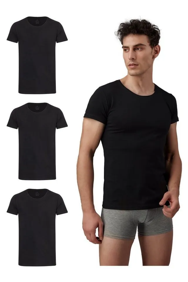 Burnell & Son Burnell & Son T-Shirt Unterhemd Unterziehshirt Kurzarm und Rundhals für Herren aus Baumwolle (Packung, 3-tlg., 3er-Pack), Schwarz, – Produktbild 2 von 5
