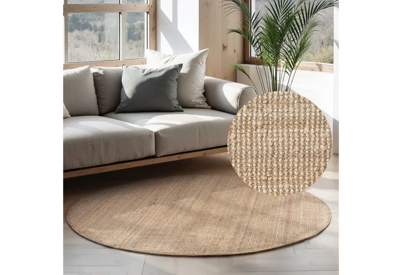 HANSE Home Teppich Jaipur Juteteppich, als Läufer und in Rund, rund, Höhe: 10 mm, 100% Naturfaser, Wohnzimmer, Esszimmer, Schlafzimmer, Goldfarben, – Produktbild 1 von 5