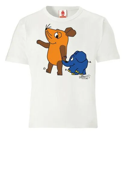 LOGOSH!RT LOGOSH!RT - Die Sendung mit der Maus - Maus & Elefant - Bio T-Shirt Print - Kinder - Jungen & Mädchen, Weiss, – Produktbild 2 von 4