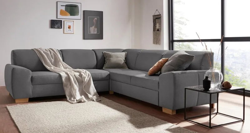 DOMO collection Ecksofa Incanto kubische Formensprache, komfortabel, flache Armlehnen, L-Form, ohne Bettfunktion, Stellmaße: 260/260cm, Grau, – Produktbild 2 von 5