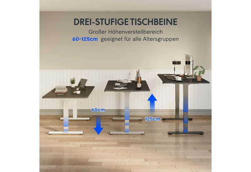 Flexispot Flexispot Schreibtisch Elektrisch Höhenverstellbarer Schreibtisch EC5 LITE mit Dualmotor (25MM einteiliger Tischplatte & 3-fach Teleskop, 4 Speicherhöhen & Antikollisionssystem), 120x80/140x80/160x80/180x80, Grau | schwarz, – Produktbild 4 von 5