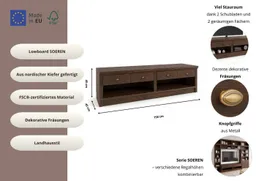 OTTO home Lowboard Soeren TV-Kommode (B/T/H: 158/45/45 cm), aus massiver Kiefer, mit 2 Schubladen, FSC®-zertifiziert – Produktbild 1 von 1