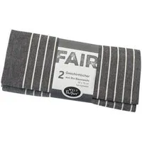 weltPartner weltPartner Geschirrtücher mit weißen Streifen, 2er-Set aus Bio-Baumwolle, Anthrazit/naturweiß (schwarz), – Produktbild 1 von 1