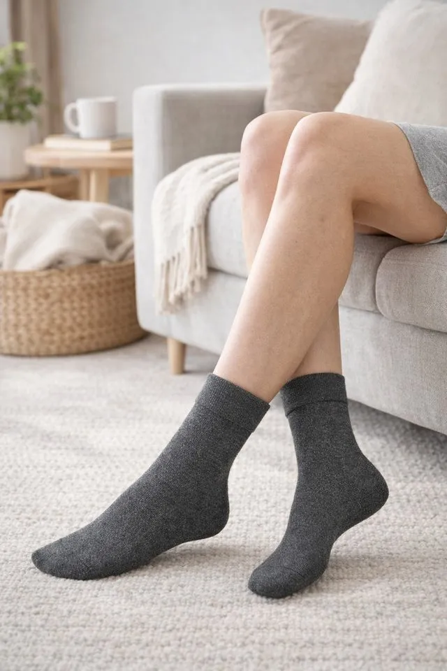 NERS Basicsocken aus Bambus Damen & Herren, ohne Naht im Zehenbereich, Komfortbund (Spar-Set, 6-Paar, verstärkte Verse) Premium Bambussocken Atmungsaktiv & Weich, mit Geschenkbox, Grau, – Produktbild 4 von 5