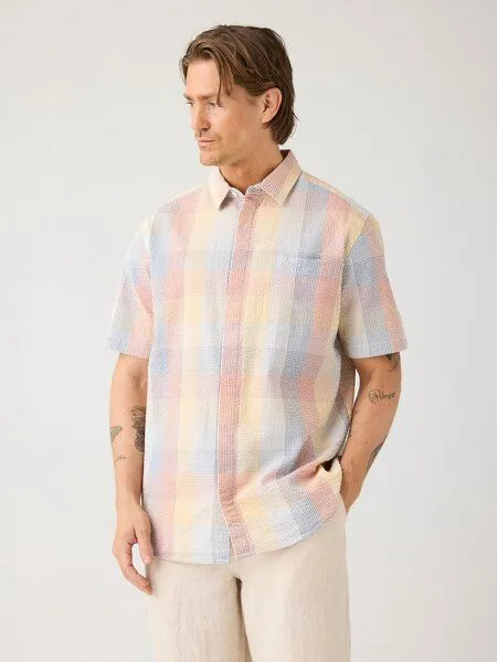 KnowledgeCotton Apparel KnowledgeCotton Apparel Lockeres kurzarm Seersucker-Hemd aus Bio-Baumwolle, Blau-multi-check, – Produktbild 2 von 2