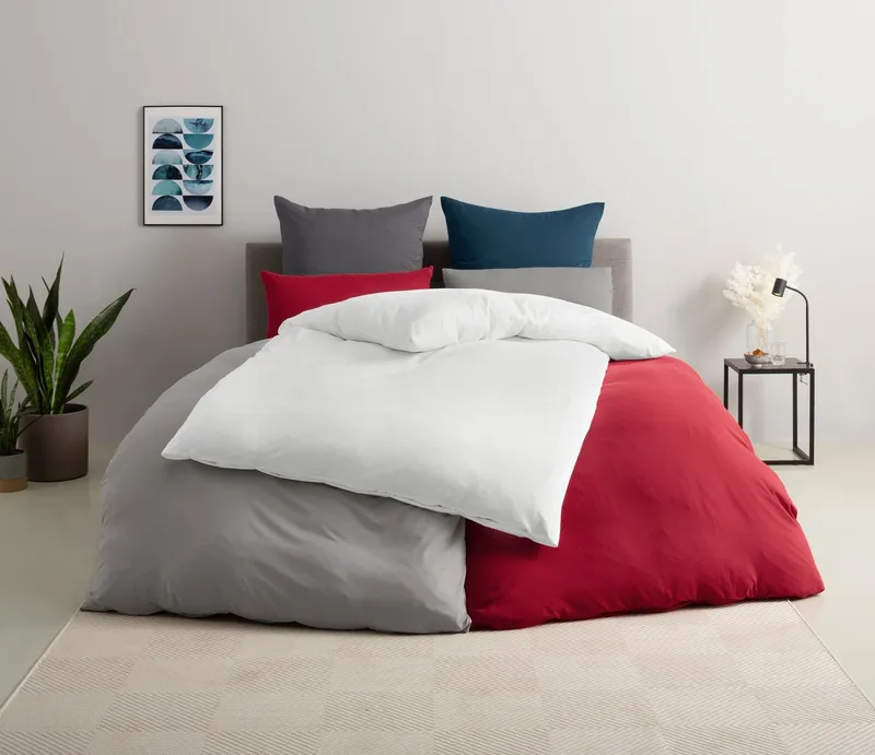 OTTO home Bettwäsche Desner 100% Microfaser, extra weich, allergikerfreundlich, Microfaser, 3 teilig, Premium Qualität, uni, schnell trocknend, pflegeleicht, ab 135x200 cm, Grau, – Produktbild 1 von 7