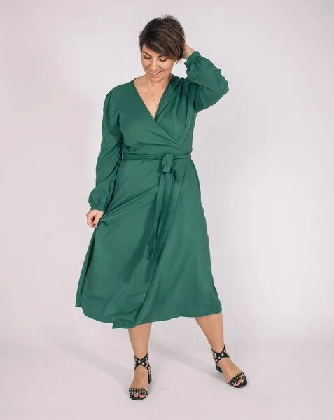 Aatise Aatise Wickelkleid mit Bischofsärmeln wadenlanger Rock Zovy, 100% EcoVero, Grün, – Produktbild 1 von 4