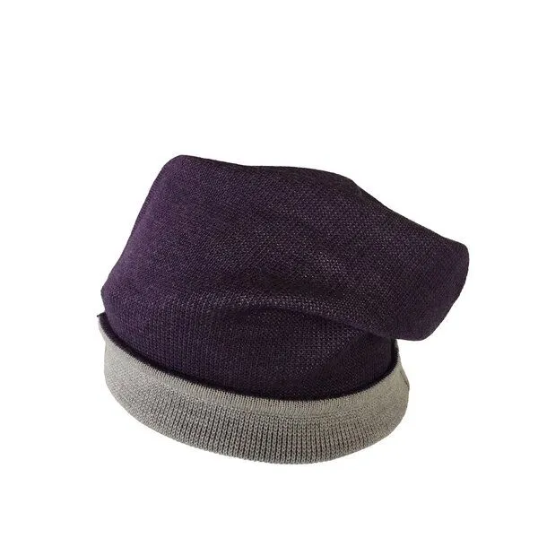 austriandesign.at austriandesign.at BeanieMütze reversibel aus extrafeiner Merinowolle, Violett/grau, – Produktbild 1 von 4