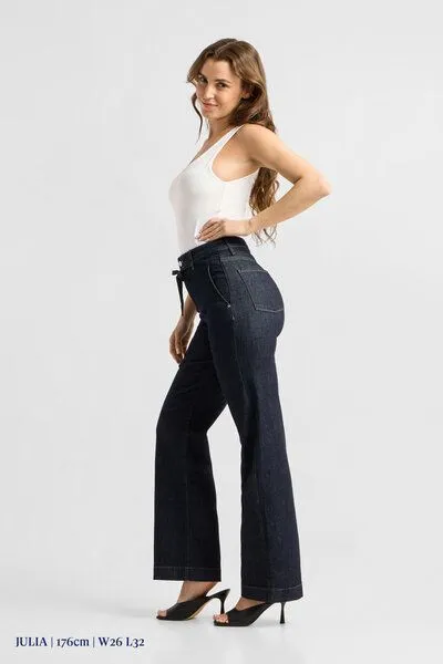 DAWN Damen Jeans DEW Flared High Waist French Pocket DAWN Bio-Baumwolle, Blue, – Produktbild 5 von 8