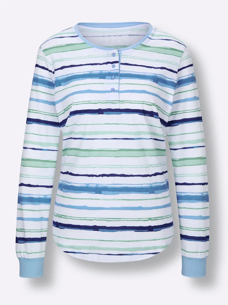 wäschepur Schlafanzugshirt himmelblau-weiß-gestreift, Himmelblau-weiß-gestreift, – Produktbild 1 von 2