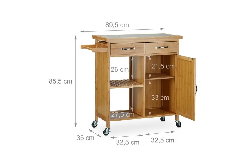 RELAXDAYS RELAXDAYS Küchenwagen mit Marmorplatte, Braun|grau|silberfarben, – Produktbild 4 von 5