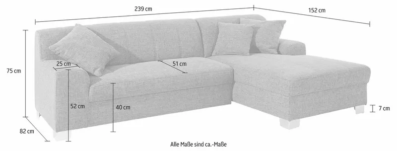 DOMO collection Ecksofa TURAH 239x152 cm, inkl. Zierkissen, moderne Steppung, wahlw. mit Bettfunktion, L-Form, Unser Dauertiefpreis, Rot, – Produktbild 5 von 5