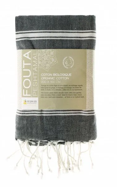 Karawan authentic Karawan authentic Fouta Hamamtuch aus reiner Bio-Baumwolle 200 × 100 cm (Stil HAMMAM), Anthracite black, – Produktbild 4 von 5