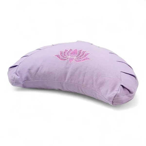 BAGHI BAGHI Meditationskissen Halbmond Lotus Bestickung - aus Bio-Baumwolle kbA Sitzhöhe 14 cm, Lavendel, – Produktbild 1 von 4