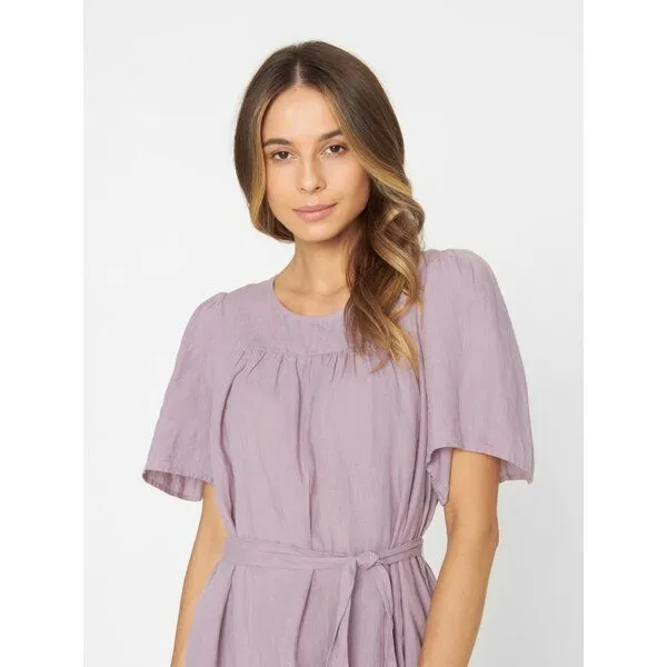 KnowledgeCotton Apparel KnowledgeCotton Apparel Kleid mit Bindegurt aus Bio-Leinen, Lila (nirvana), – Produktbild 3 von 4