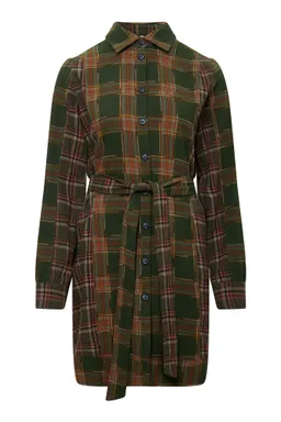 KOMODO KOMODO Damen vegan Kleid Flanell Patchwork Rubinrot Grün – Produktbild 1 von 1
