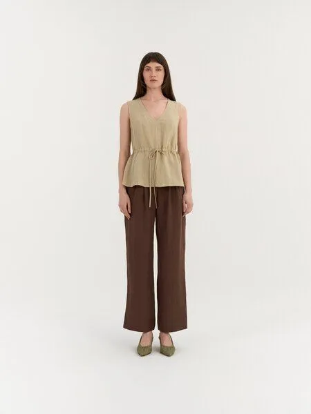 AmourLinen AmourLinen Leinen-Top mit Tunnelzug ODETTE, Beige (braun), – Produktbild 1 von 2