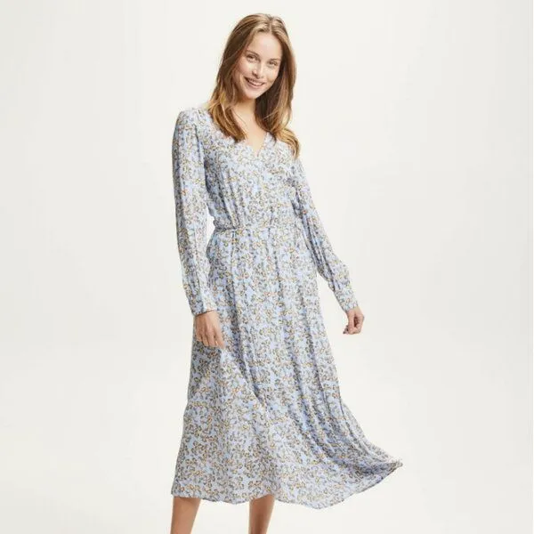 KnowledgeCotton Apparel KnowledgeCotton Apparel Wickelkleid FLOWER aus Lenzing EcoVero, Blau (chambray blue), – Produktbild 1 von 4