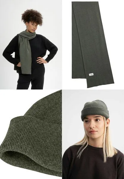 MELA MELA Bundle Feinstrick Mütze kurz LESH + Jacquard Schal ASMEE, Grün melange, – Produktbild 1 von 4