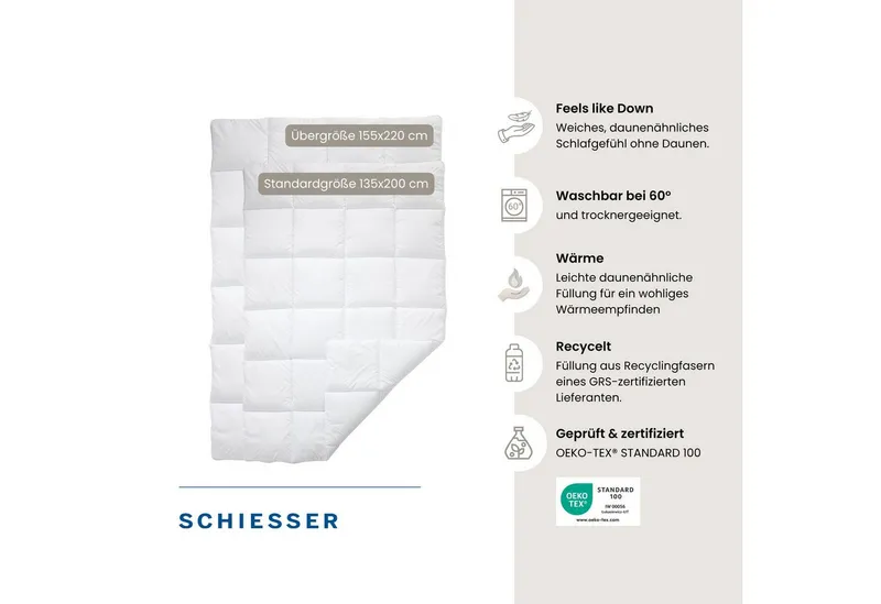 Schiesser Schiesser Microfaserbettdecke Feels like Down Bettdecke mit daunenähnlicher Mikrofaser-Füllung, superleichte, silikonisierten Hohlfasern, Weiß, – Produktbild 1 von 5