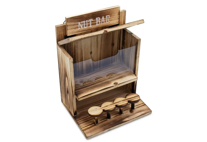 Spetebo Futterstation Eichhörnchen Futterstation NUT BAR aus Holz - 32 x 24 cm, Holz / Acryl, Praktischer Klappdeckel, Beige, – Produktbild 4 von 5