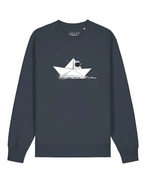 watapparel watapparel Sweatshirt Unisex Astronaut in paper boat, India ink grey, – Produktbild 1 von 2