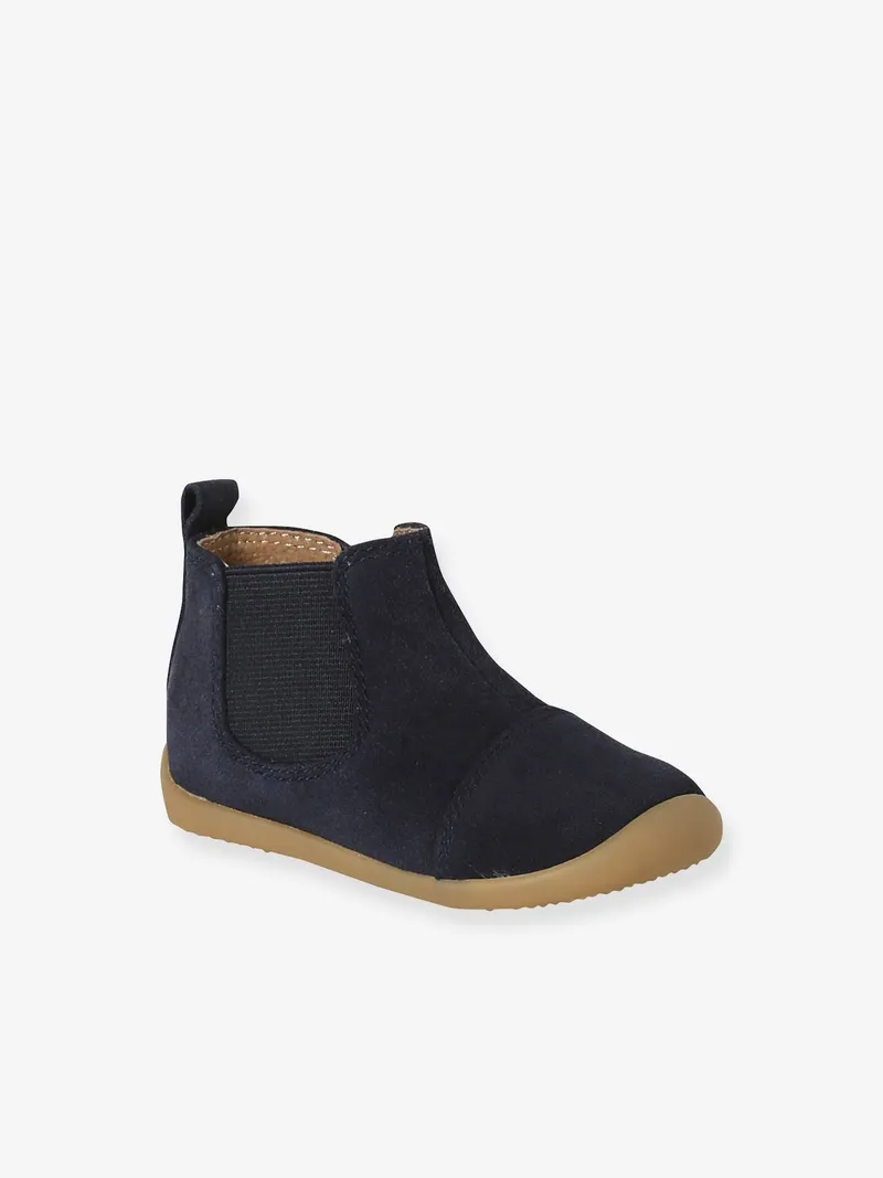 Vertbaudet Vertbaudet Baby Lederboots mit großzügiger Zehenbox, Marine, – Produktbild 1 von 4