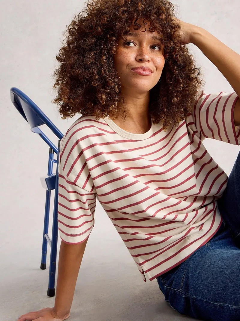 White Stuff Gestreiftes T-Shirt Kat - 50, Elfenbein multi, – Produktbild 2 von 4