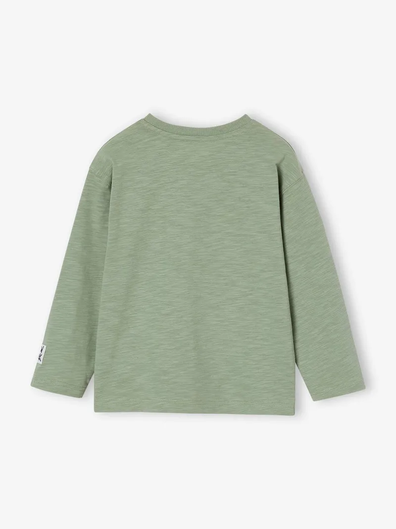 Vertbaudet Jungen Shirt mit Flockprint und Baumwolle salbei, Salbeigrün, – Produktbild 2 von 4