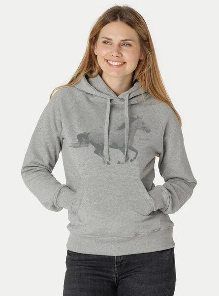 Peaces.bio - handbedruckte Biomode Peaces.bio - handbedruckte Biomode Bio-Damen-Kapuzensweater Horsepower, Hellgrau, – Produktbild 2 von 2